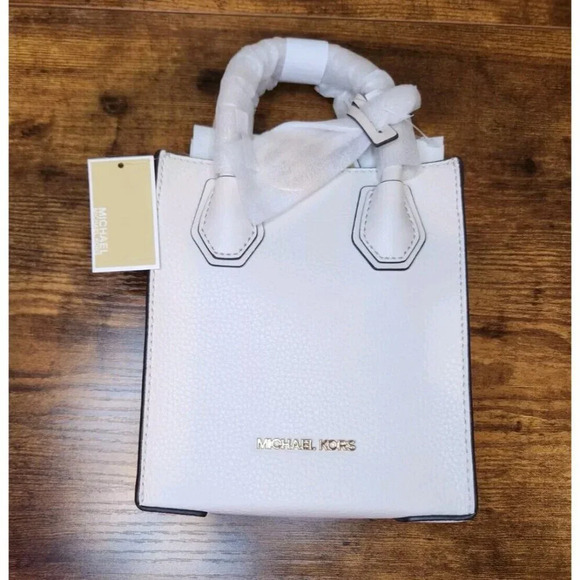 Michael Kors Mercer Extra Small Pebbled Leather Crossbody Bag Cream Minimalist - Picture 3 of 10